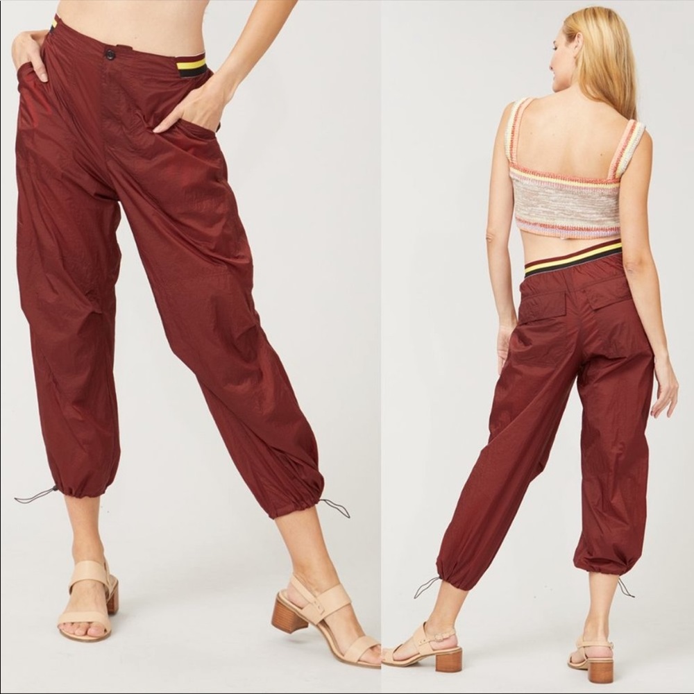 Free People Rust Copper Ripple Sport Jogger Athletic Crop Pants - Picture 2 of 12
